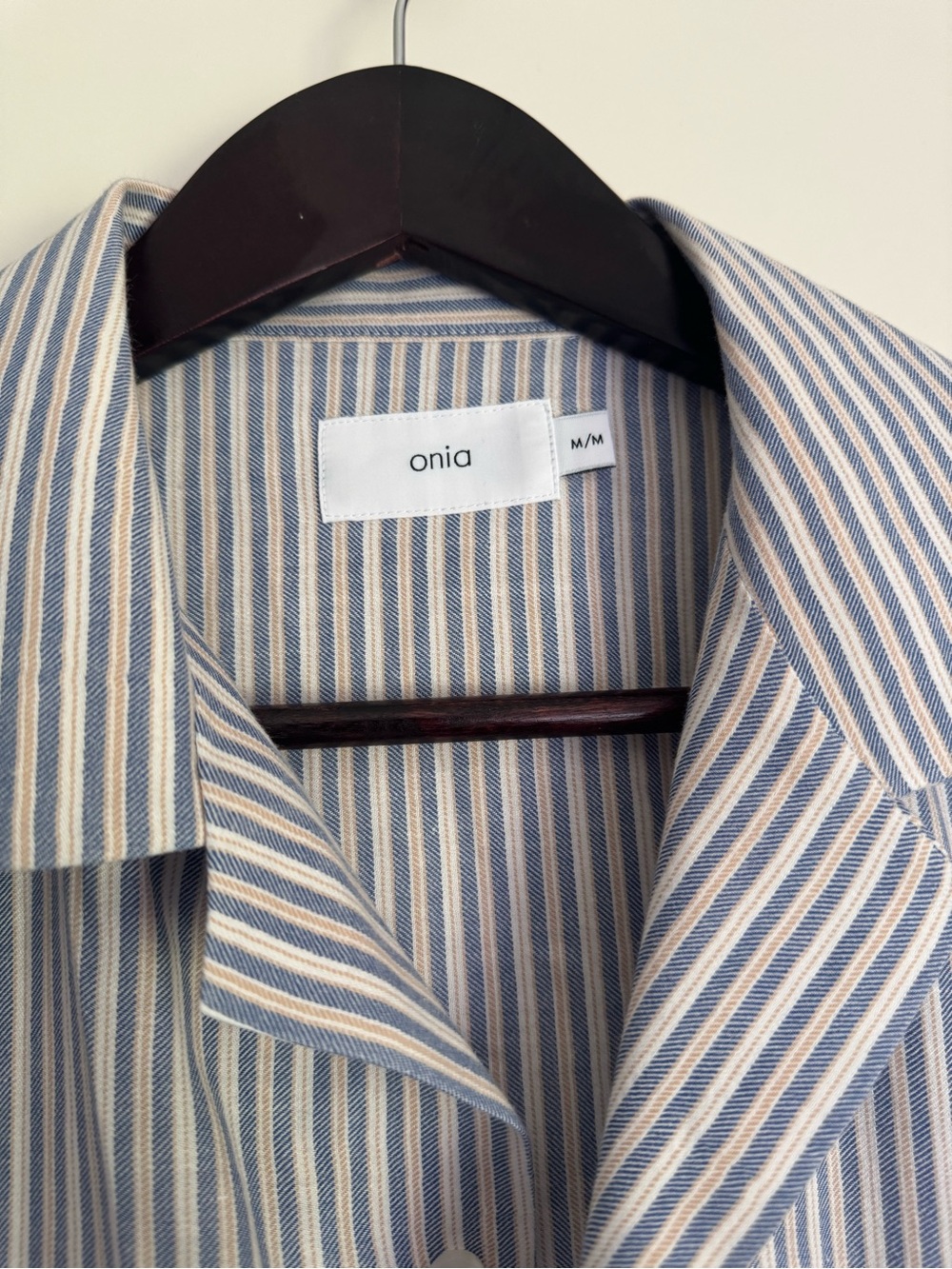 Onia Men’s Blue Cream Striped Camp Collar Shirt Cotton Size M Beach Resort